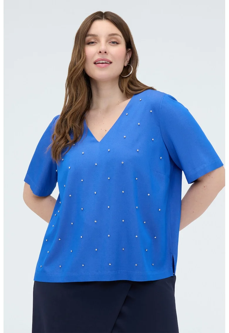 Bluza cu decolteu in V si strasuri, Albastru royal