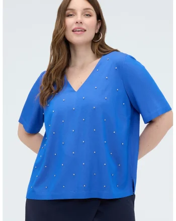 Bluza cu decolteu in V si strasuri, Albastru royal