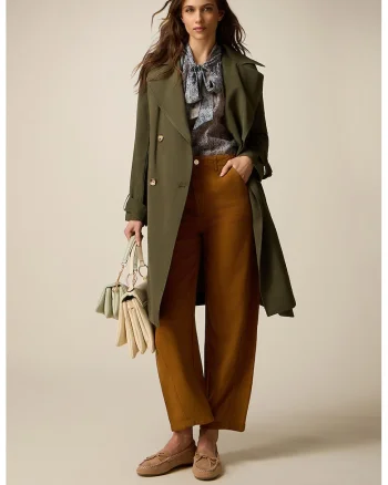 Blugi crop ampli din lyocell cu buzunare, Caramel