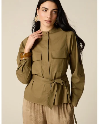 Bluza cu cordon in talie, Verde masliniu