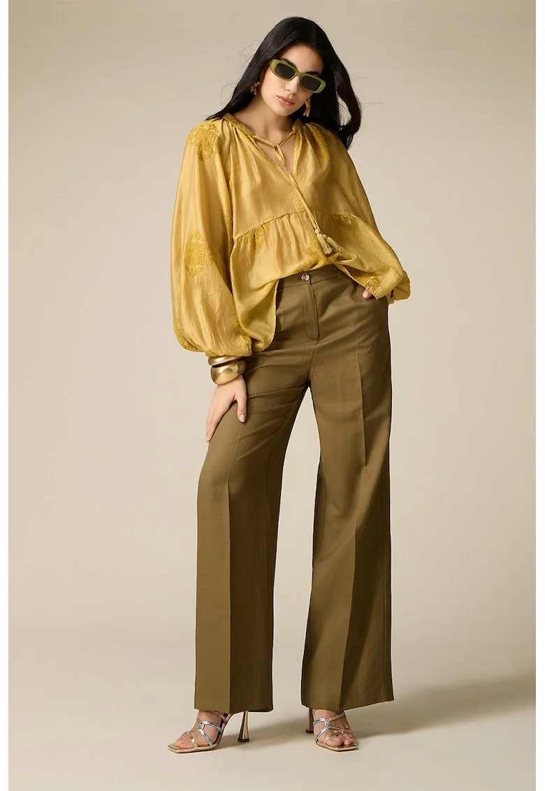Pantaloni ampli cu pensa, Verde masliniu
