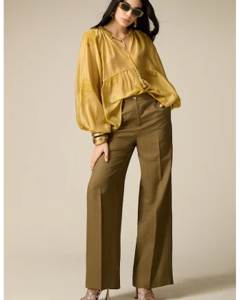 Pantaloni ampli cu pensa, Verde masliniu
