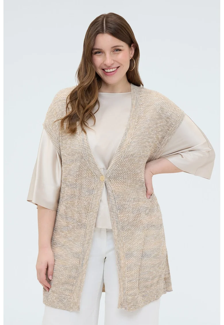 Cardigan tricotat cu nasturi, Bej inchis