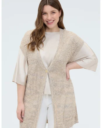 Cardigan tricotat cu nasturi, Bej inchis
