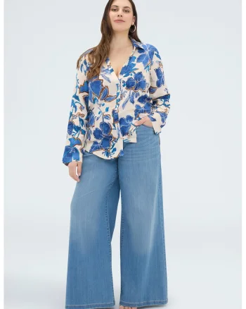 Camasa cu model floral, Albastru deschis/Crem