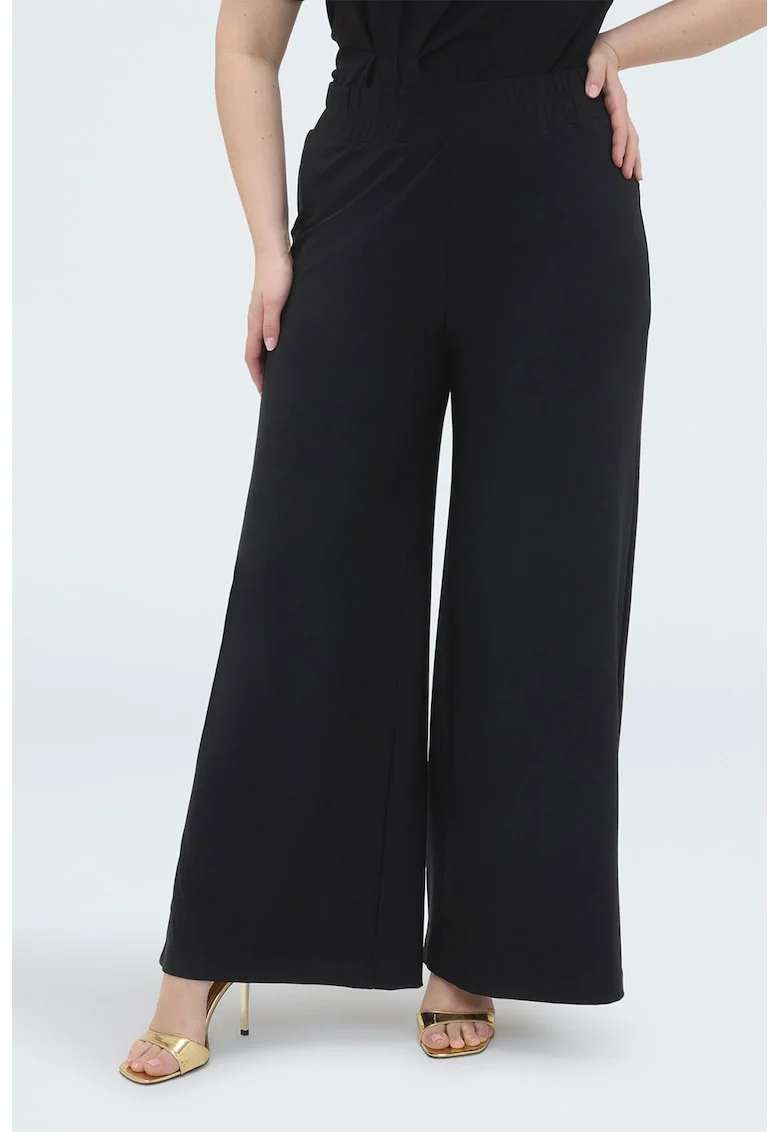 Pantaloni cu croiala ampla si slituri laterale, Negru