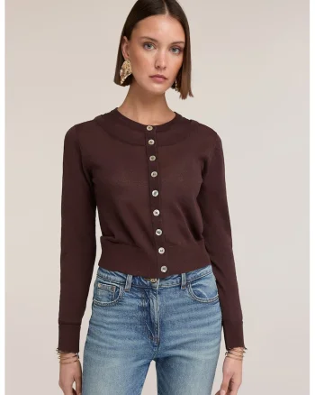 Pulover crop cu nasturi, Maro inchis