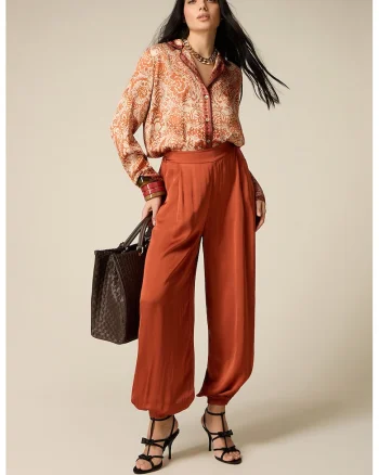Pantaloni ampla cu buzunare, Portocaliu stins
