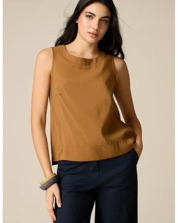 Bluza de satin fara maneci, Caramel