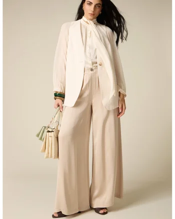 Pantaloni uni ampla cu buzunare, Bej deschis