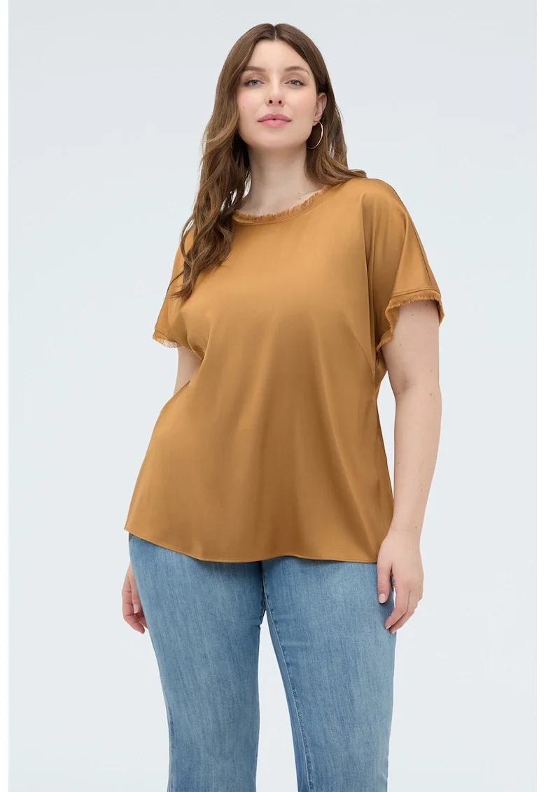 Bluza de satin cu maneci scurte, Ocru