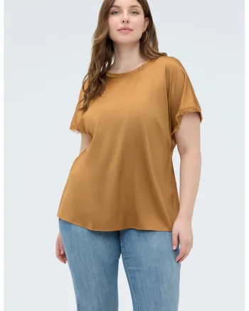 Bluza de satin cu maneci scurte, Ocru