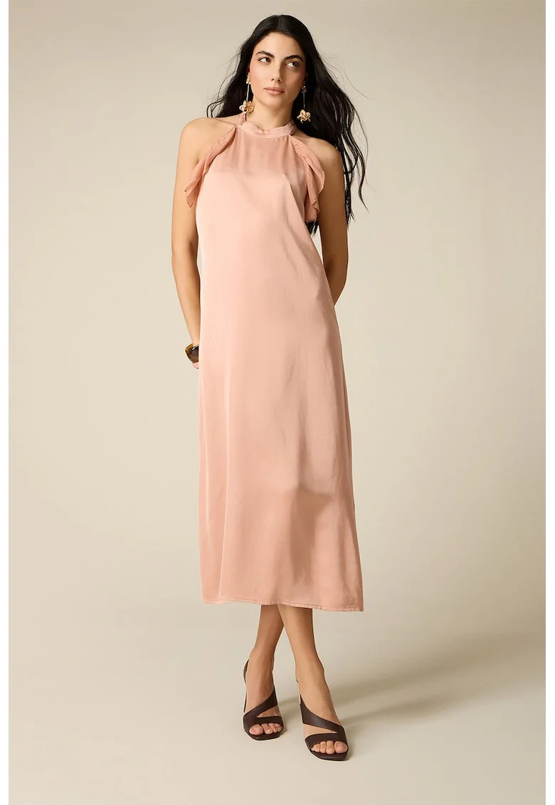 Rochie midi de satin, Roz somon