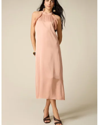Rochie midi de satin, Roz somon