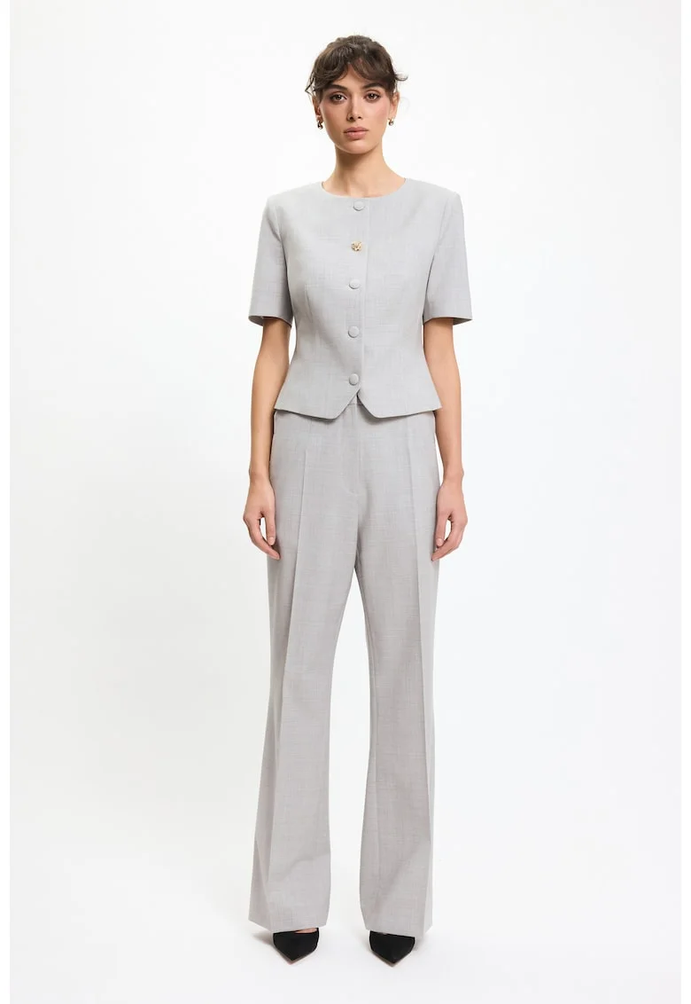 Studio Sacou dama gri deschis cu maneca scurta, croiala eleganta, stil modern, Gri