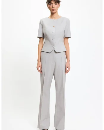 Studio Sacou dama gri deschis cu maneca scurta, croiala eleganta, stil modern, Gri