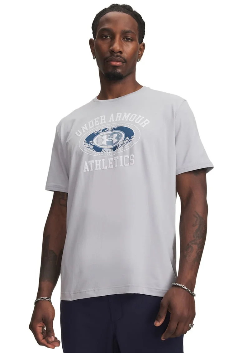 Tricou lejer cu imprimeu pe piept Globe, Alb/Gri deschis