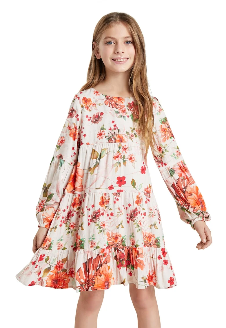 Rochie evazata cu model floral, Rosu/Alb