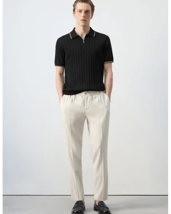 Pantaloni slim fit cu snur, Bej deschis