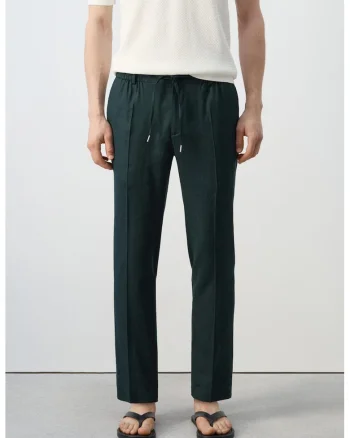 Pantaloni slim fit cu snur, Verde inchis