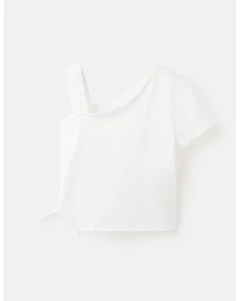 Tricou din bumbac cu detaliu cu bareta pe umar, Alb optic