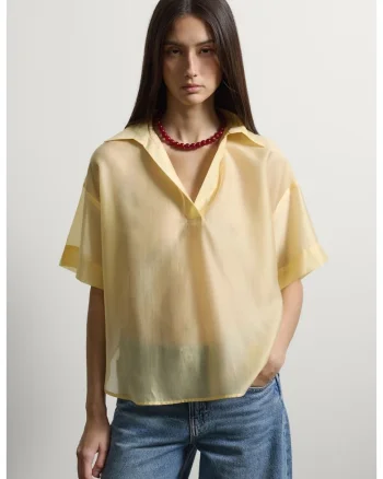Tricou supradimensionat cu maneci cazute, Galben