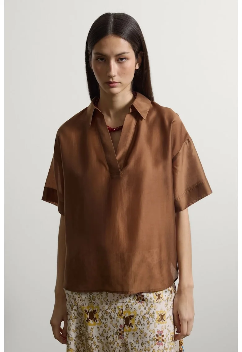 Tricou supradimensionat cu maneci cazute, Maro