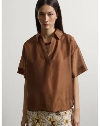 Tricou supradimensionat cu maneci cazute, Maro