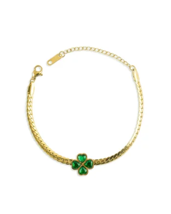 Bratara placata cu aur de 18K, Auriu/Verde aquamarin