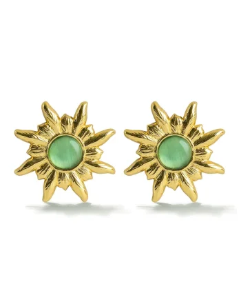 Cercei in forma de soare placati cu aur de 18K, Auriu/Verde fistic