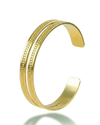 Bratara rotunda placata cu aur de 18K, cu model dublu, Auriu