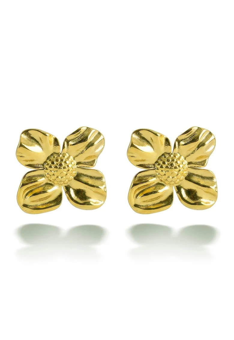Cercei din otel inoxidabil placati cu aur de 18K, cu design floral, Auriu