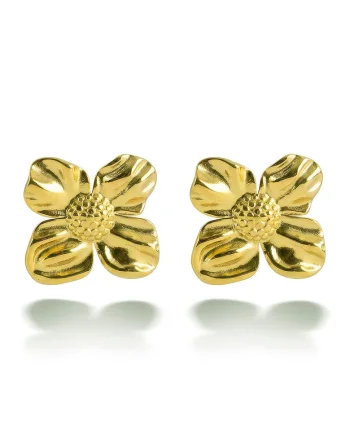 Cercei din otel inoxidabil placati cu aur de 18K, cu design floral, Auriu