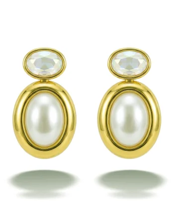 Cercei drop placati cu aur de 18K, Alb/Auriu