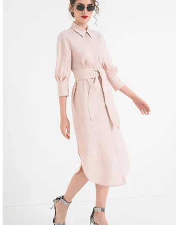 Rochie-camasa de in cu aplicatii de strasuri, Roz pal