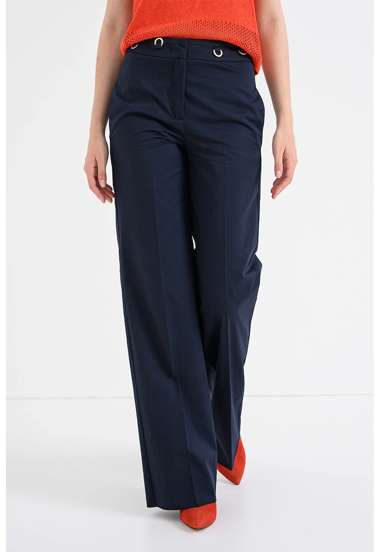 Pantaloni drepti din bumbac cu pense, Albastru ultramarin