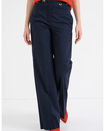 Pantaloni drepti din bumbac cu pense, Albastru ultramarin
