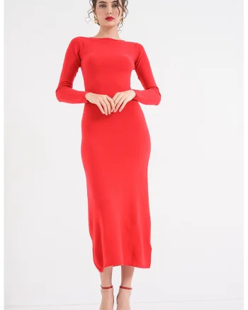 Rochie dreapta din casmir cu decupaj pe partea din spate, Rosu