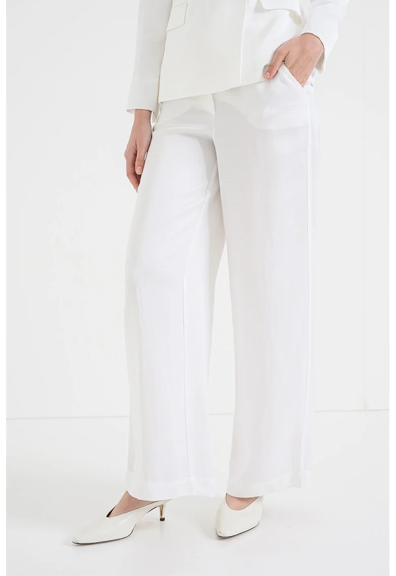 Pantaloni uni relaxed fit, Alb optic