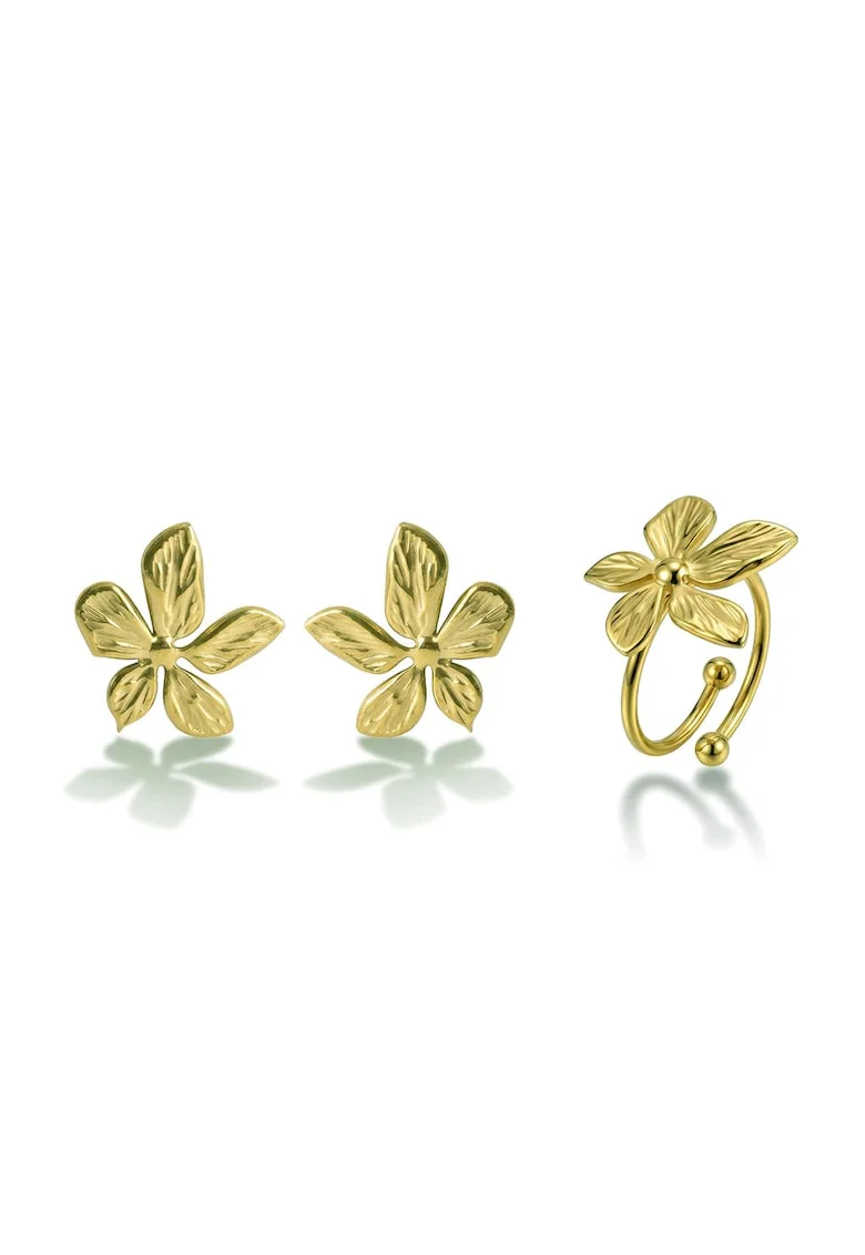 Set de inel si cercei placati cu aur de 18K, Auriu