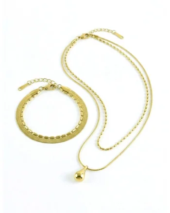 Set de colier si bratara placat cu aur de 18K, Auriu