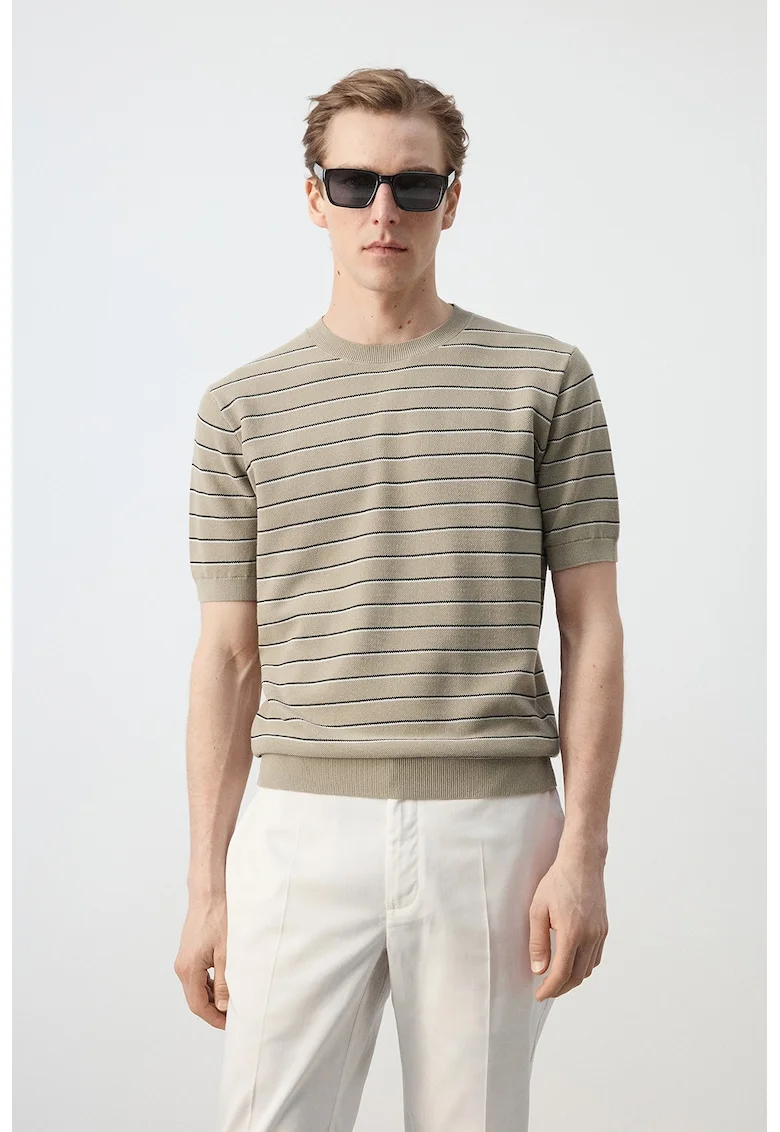 Tricou regular fit de bumbac cu dungi, Bej
