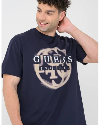 Tricou regular fit din bumbac cu imprimeu logo supradimensionat, Bleumarin