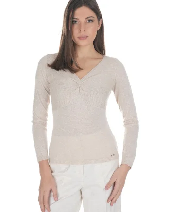 Pulover cu decolteu in V si insertii din lurex