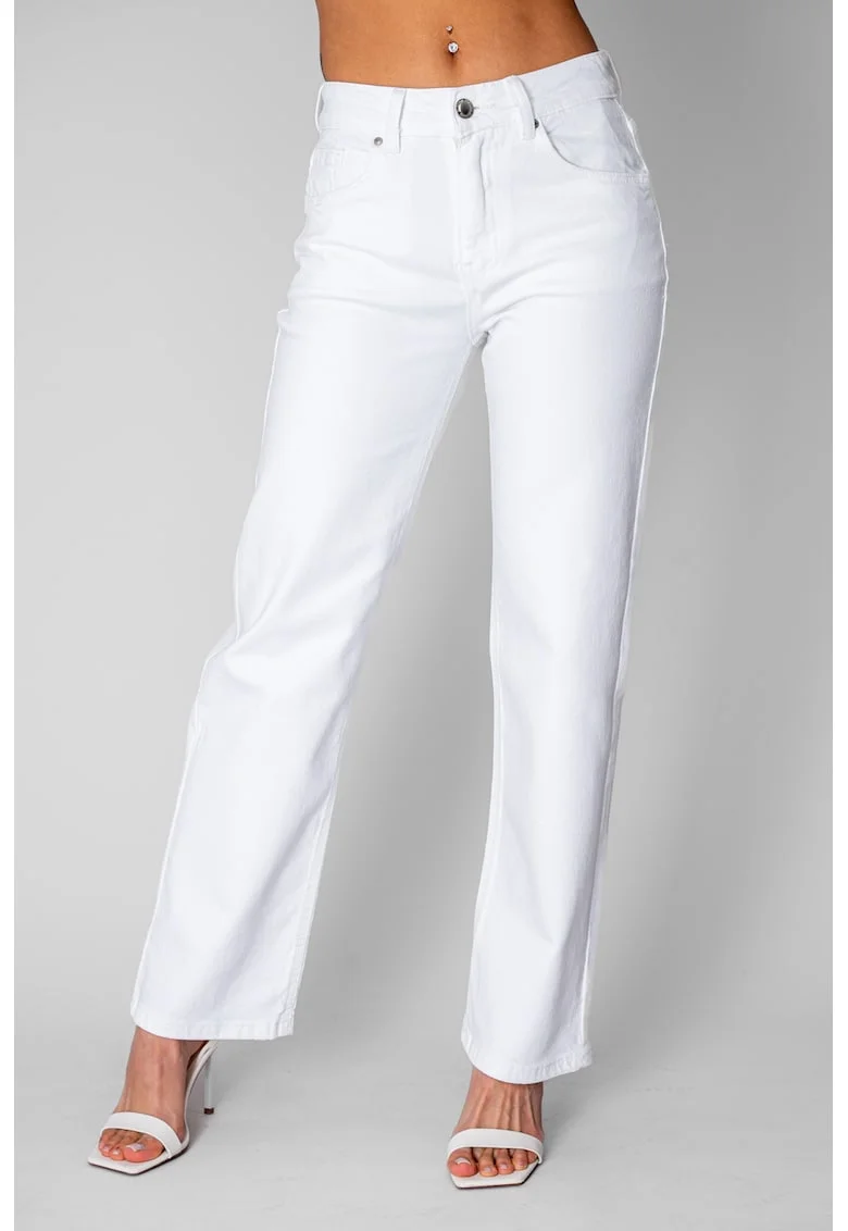Blugi lungi elastici cu broderie 20846, Alb
