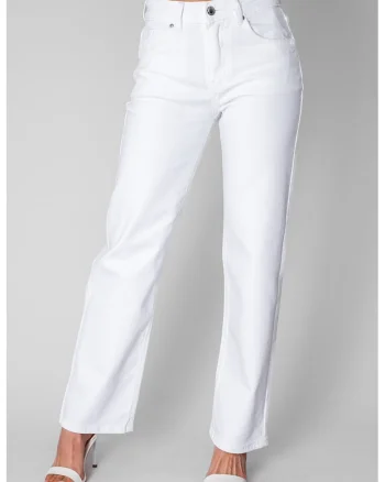 Blugi lungi elastici cu broderie 20846, Alb