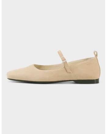 Balerini Mary Jane din piele intoarsa, Crem