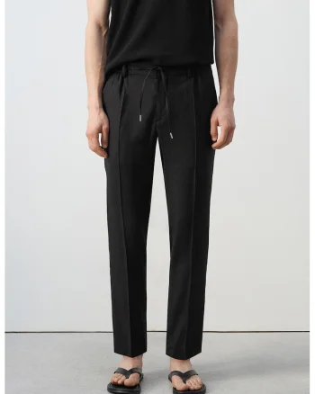 Pantaloni slim fit cu snur, Negru