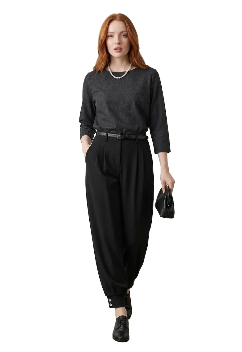 Pantaloni,  Negru, Talie inalta, Pentru dama