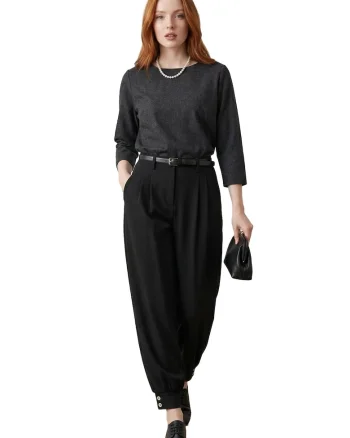 Pantaloni,  Negru, Talie inalta, Pentru dama